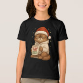 サンタ帽の不機嫌なクリスマス猫 トライブレンドＴシャツ (正面)