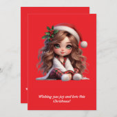 サンタ帽の可愛いクリスマスガールアート シーズンカード (正面/裏面)