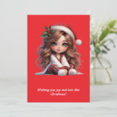 サンタ帽の可愛いクリスマスガールアート シーズンカード (スタンド正面)