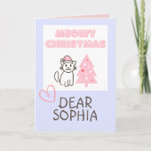 サンタ帽の可愛い猫とツリーのメowyクリスマス パステル カード (正面)