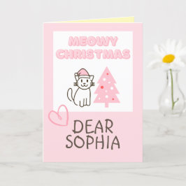 サンタ帽の可愛い猫＆ツリーのクリスマスカード パステルカラー カード