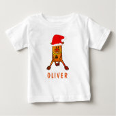 サンタ帽の可愛い鹿のイラスト名前 ベビーTシャツ (正面)