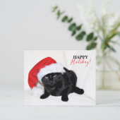 サンタ帽の可愛い黒猫 シーズンポストカード (スタンド正面)