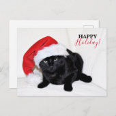サンタ帽の可愛い黒猫 シーズンポストカード (正面/裏面)
