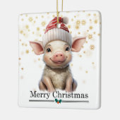 サンタ帽の小さな豚 メリークリスマス セラミックオーナメント (左)