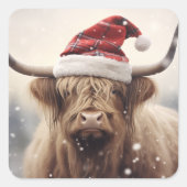サンタ帽の牛のホリデー・クリスマス スクエアシール (正面)