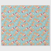 サンタ帽の犬のクリスマス ラッピングペーパー (フラット)