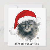 サンタ帽の猫の季節の挨拶 シーズンカード (正面)