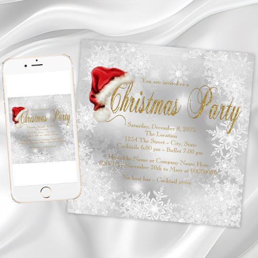 サンタ帽の雪の結晶クリスマスパーティー 招待状
