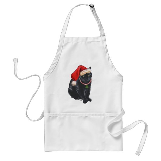サンタ帽の黒猫 スタンダードエプロン (正面)