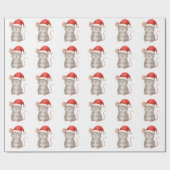 サンタ帽をかぶったかわいいクリスマスネズミ ラッピングペーパー (フラット)