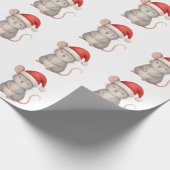 サンタ帽をかぶったかわいいクリスマスネズミ ラッピングペーパー (角)