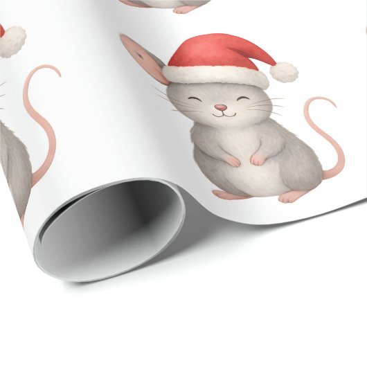 サンタ帽をかぶったかわいいクリスマスネズミ ラッピングペーパー (ロールコーナー)