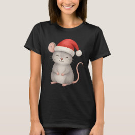 サンタ帽をかぶったかわいいクリスマスモグラフィック Tシャツ