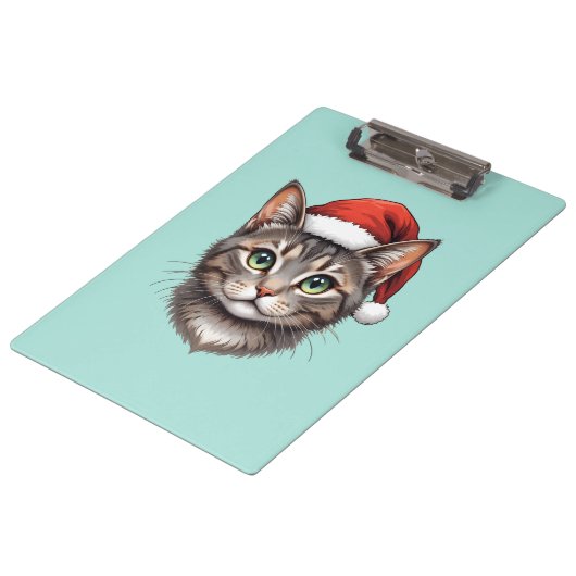 サンタ帽をかぶったかわいいクリスマス猫 クリップボード (アングル)