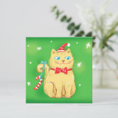 サンタ帽をかぶったかわいいクリスマス猫 シーズンカード (スタンド正面)