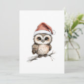 サンタ帽をかぶったかわいいフクロウ - ホリデーイラスト シーズンカード (スタンド正面)