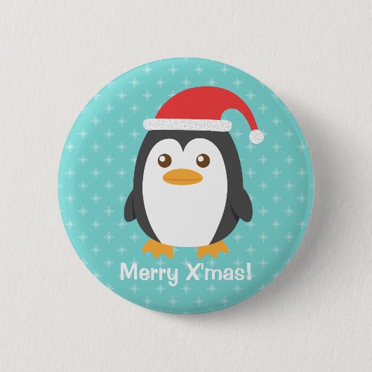 サンタ帽をかぶったかわいいペンギンのクリスマスボタン 缶バッジ (正面)
