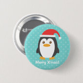 サンタ帽をかぶったかわいいペンギンのクリスマスボタン 缶バッジ (正面&裏面)