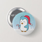 サンタ帽をかぶったかわいいペンギンのクリスマス 缶バッジ (正面&裏面)
