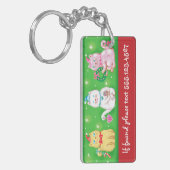 サンタ帽をかぶったかわいい漫画のクリスマス猫 キーホルダー (正面左)