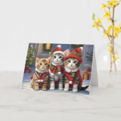 サンタ帽をかぶったかわいい猫 カード (黄色い花)