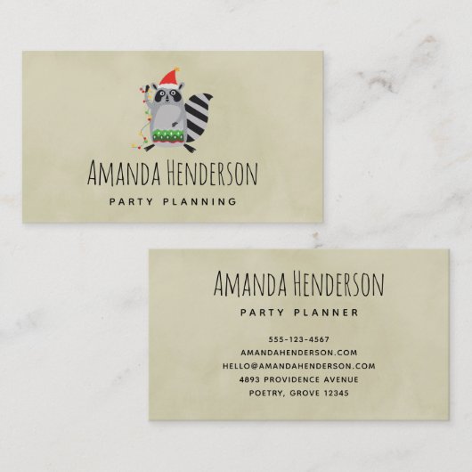 サンタ帽をかぶったアライグマがホリデーライトでもつれ込んだ 名刺 (正面/裏面)