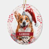 サンタ帽をかぶったウェルシュコーギー犬のクリスマスオーナメント セラミックオーナメント (左)