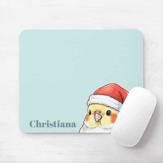 サンタ帽をかぶったオカメインコのオリジナルグッズ マウスパッド (マウス)