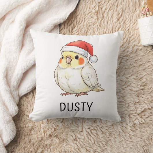 サンタ帽をかぶったオカメインコのクリスマスグッズ クッション (ブランケット)