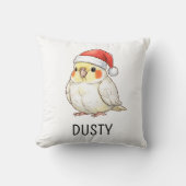 サンタ帽をかぶったオカメインコのクリスマスグッズ クッション (正面)