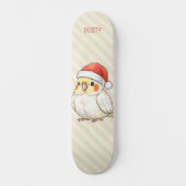 サンタ帽をかぶったオカメインコのクリスマスグッズ スケートボード (正面)