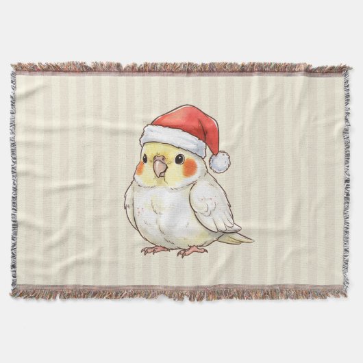 サンタ帽をかぶったオカメインコのクリスマス スローブランケット (正面)