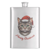 サンタ帽をかぶったオーダーメイドのクリスマス猫 フラスク (正面)