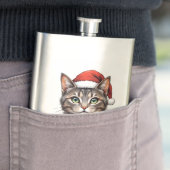 サンタ帽をかぶったオーダーメイドのクリスマス猫 フラスク (インサイチュ)