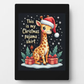 サンタ帽をかぶったキリンとお揃いのクリスマスパジャマ フォトプラーク (正面)