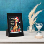 サンタ帽をかぶったキリンとお揃いのクリスマスパジャマ フォトプラーク (側面)