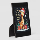 サンタ帽をかぶったキリンとお揃いのクリスマスパジャマ フォトプラーク (側面)