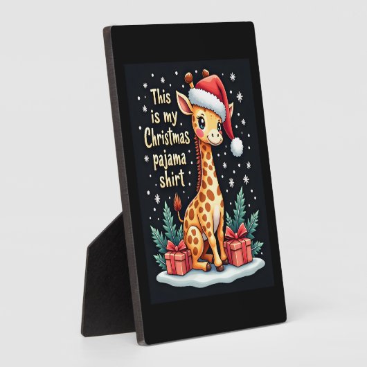 サンタ帽をかぶったキリンとお揃いのクリスマスパジャマ フォトプラーク (側面)