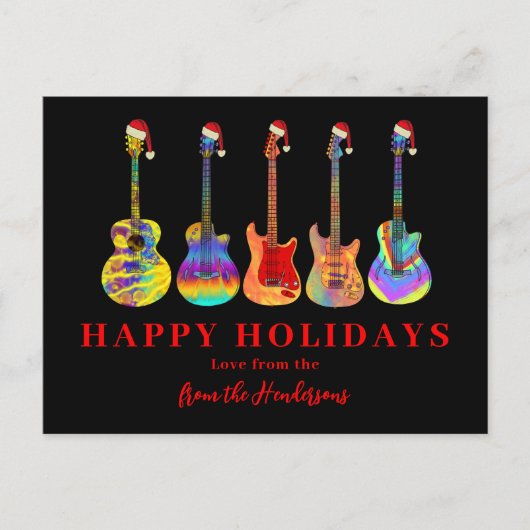 サンタ帽をかぶったギターたち - 楽しいホリデーシーズン シーズンポストカード (正面)