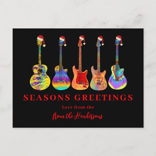 サンタ帽をかぶったギターの季節の挨拶 シーズンポストカード (正面)