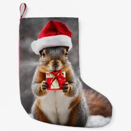 サンタ帽をかぶったクリスマスのキツネリス スモールクリスマスストッキング
