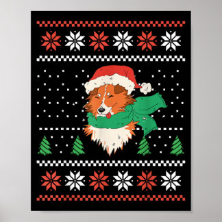 サンタ帽をかぶったクリスマスのシェルティー犬 かわいいクリスマス ポスター