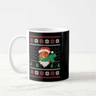 サンタ帽をかぶったクリスマスのシェルティー犬 可愛いXmas コーヒーマグカップ