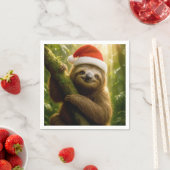 サンタ帽をかぶったクリスマスのナマケモノ スタンダードカクテルナプキン (インサイチュ)