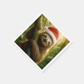 サンタ帽をかぶったクリスマスのナマケモノ スタンダードカクテルナプキン (角)