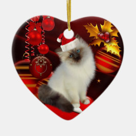 サンタ帽をかぶったクリスマスの猫のオーナメント セラミックオーナメント