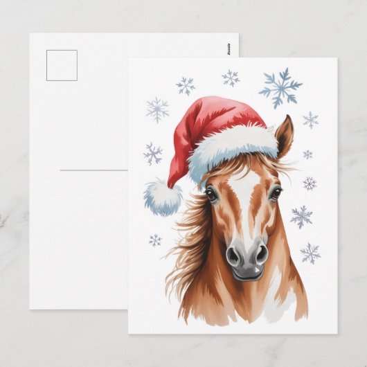 サンタ帽をかぶったクリスマスの馬 シーズンポストカード (正面/裏面)