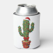 サンタ帽をかぶったクリスマスカクタス クリスマスの植物 缶クーラー (缶正面)