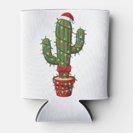 サンタ帽をかぶったクリスマスカクタス クリスマスの植物 缶クーラー (正面)